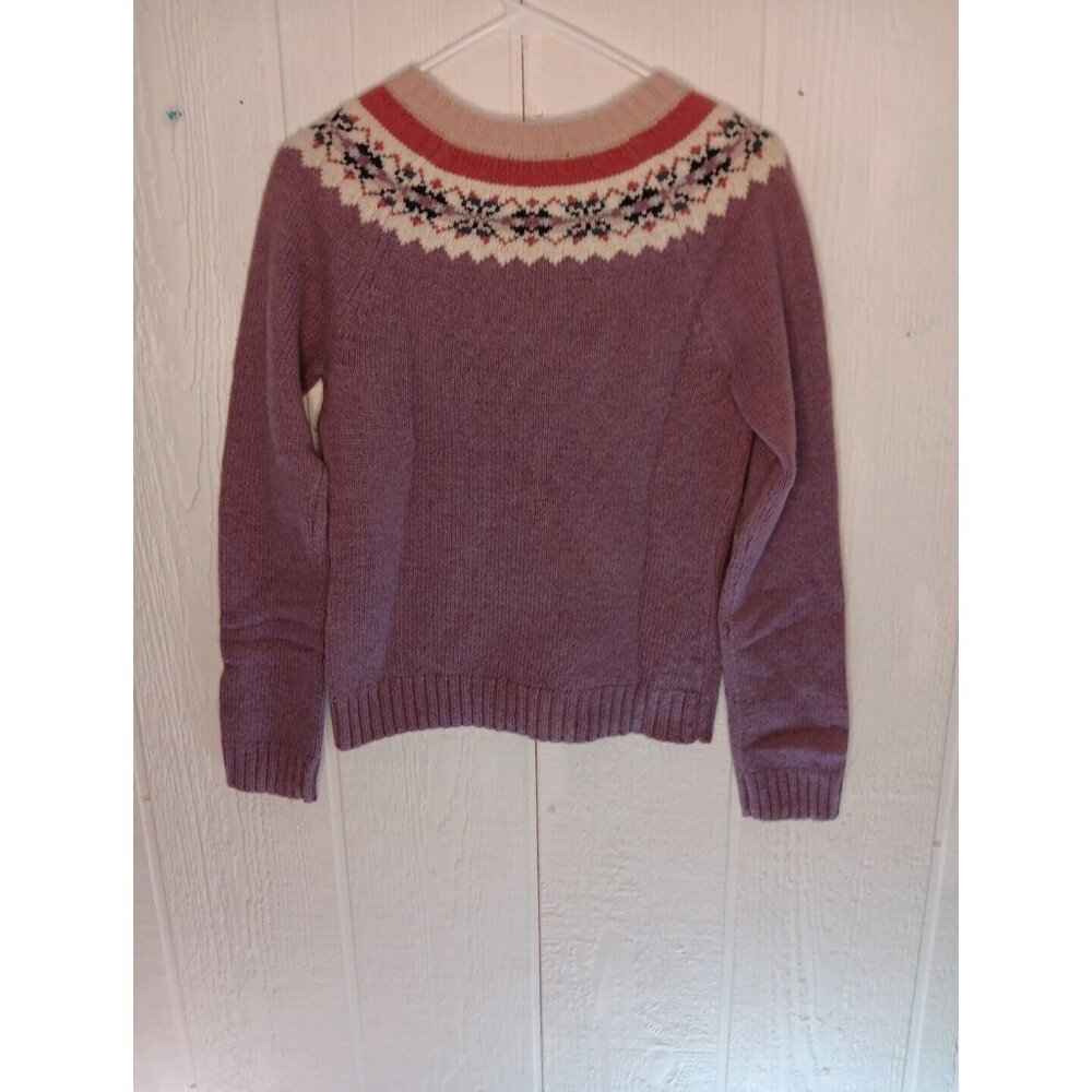 Old Navy Sweater Women S Purple Pink Floral Wool Blend Pullover V Neck Fair Isle - Picture 5 of 5